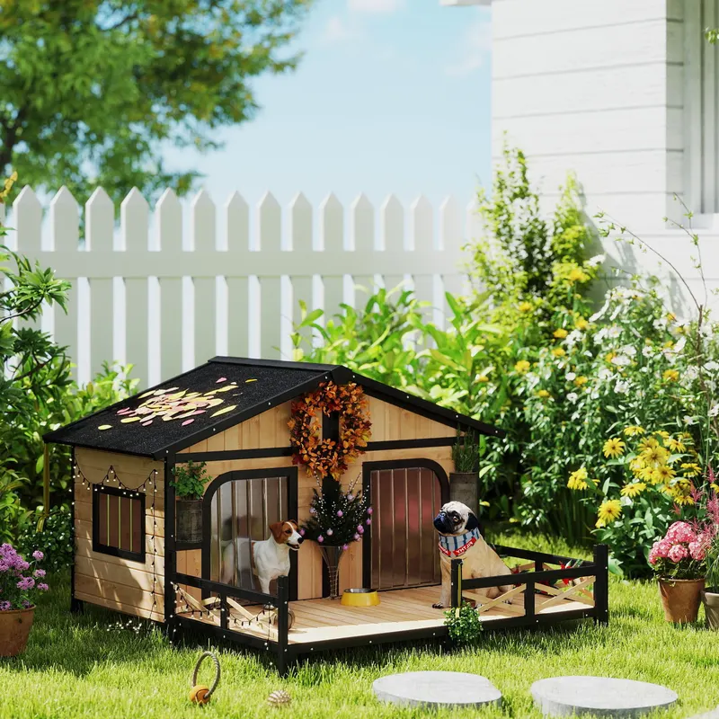 Dog House Outdoor — Wooden Dog Kennel Weatherproof with Porch — photo 2
