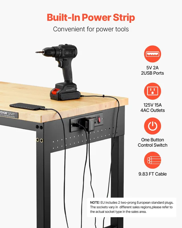 60-Inch Adjustable Workbench — 2000 Lbs Load — photo 4