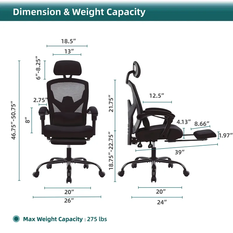 Retractable Footrest Ergonomic Swivel Office Chair with Lumbar