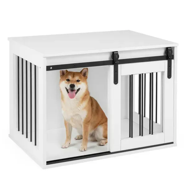 31.5" Dog Crate Furniture with Sliding Barn Door — photo 4