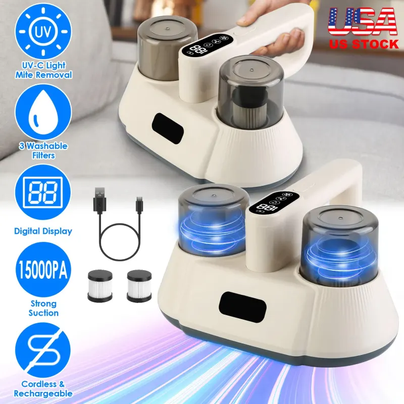 15000PA Double-cup Bed Vacuum Cleaner with UV-C Light Cordless — photo 3