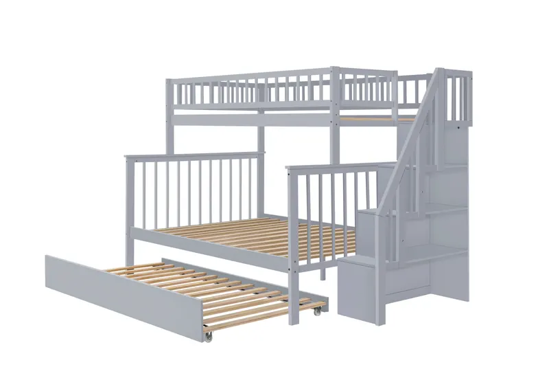 Twin Over Full Stairway Bunk Bed with Trundle β photo 2