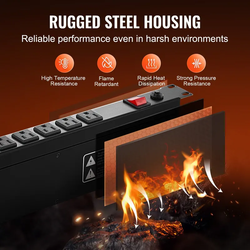 19" 1U PDU 12 Outlets Rack Mount Power Strip Surge Overload — photo 4
