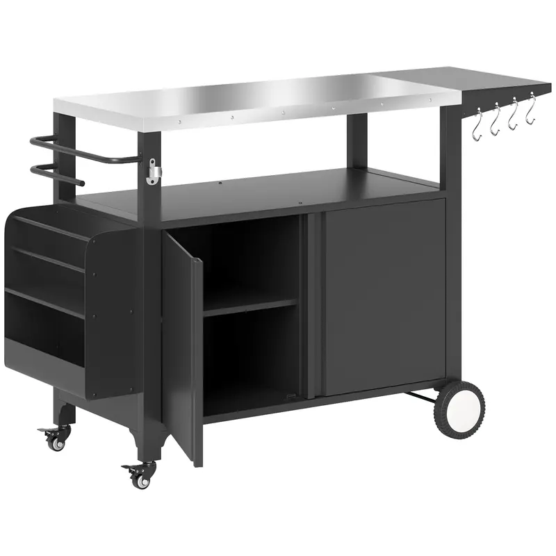 Outdoor Grill Cart Table with Stainless Steel Top