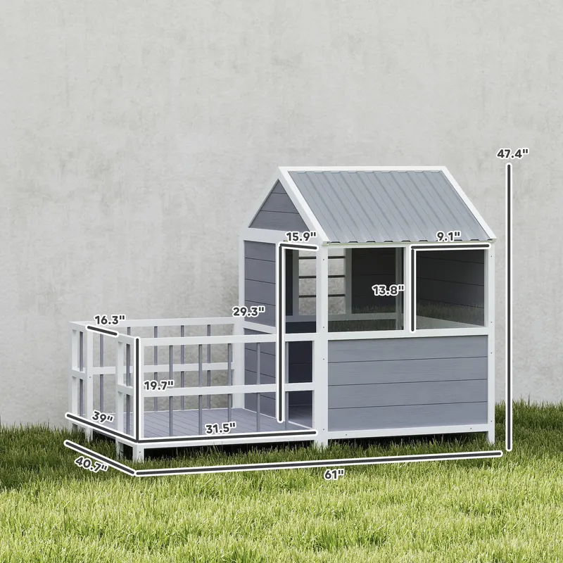 Outdoor Dog House — 61"L Wooden Dog House with Porch — photo 5