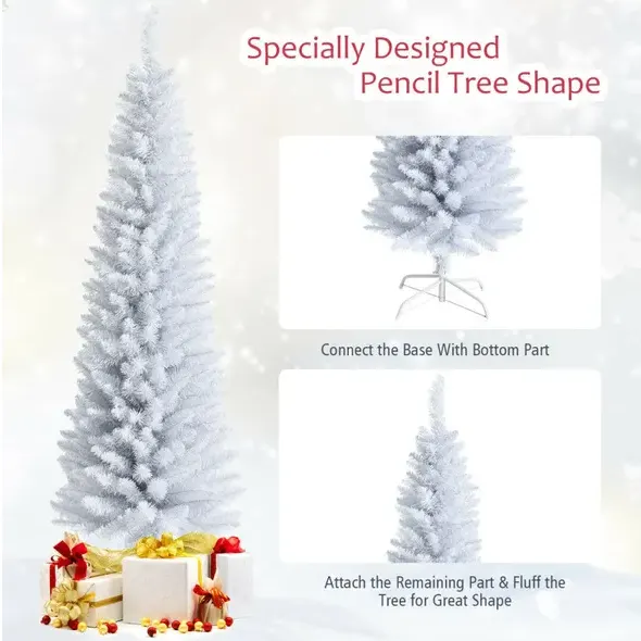 6 Feet Unlit Artificial Slim Pencil Christmas Tree with Metal β photo 4