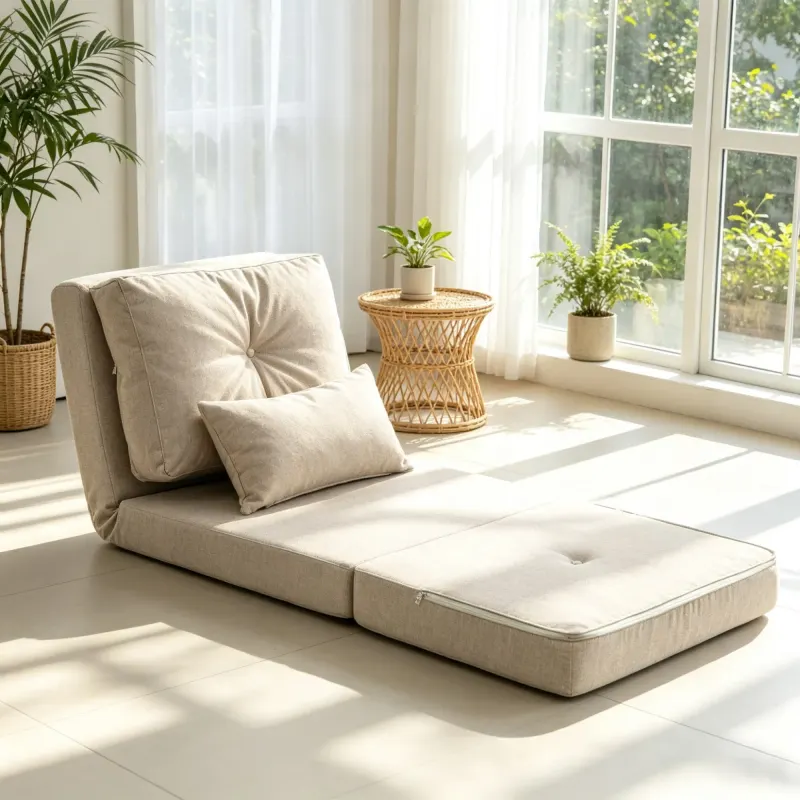 Beige Convertible Floor Sofa Bed No Assembly Required Folding — photo 5