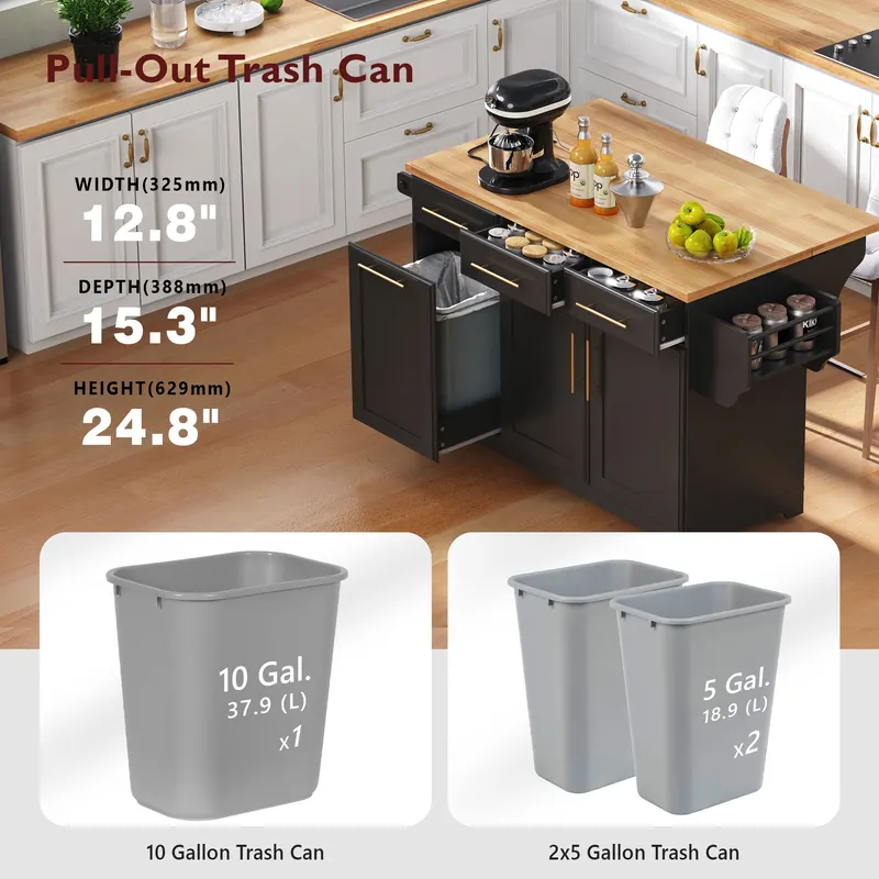 K & K 59.3 Kitchen Island with Storage 2 Pull Out Cabinet — photo 2