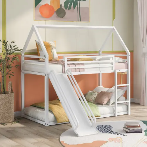 Twin Over Twin House Bunk Bed with Built-in Ladder β photo 2
