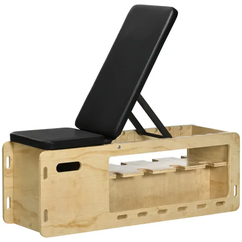 Wooden Workout Bench with Dumbbell Rack and Resistance Bands