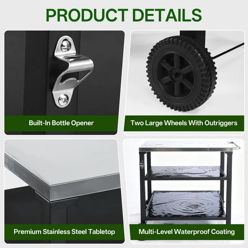 3-Tier Outdoor Grill Cart with Stainless Steel Top — photo 4