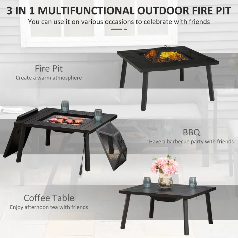 34" Fire Pit with Grill — Metal Outdoor Wood Burning Firepit — photo 4