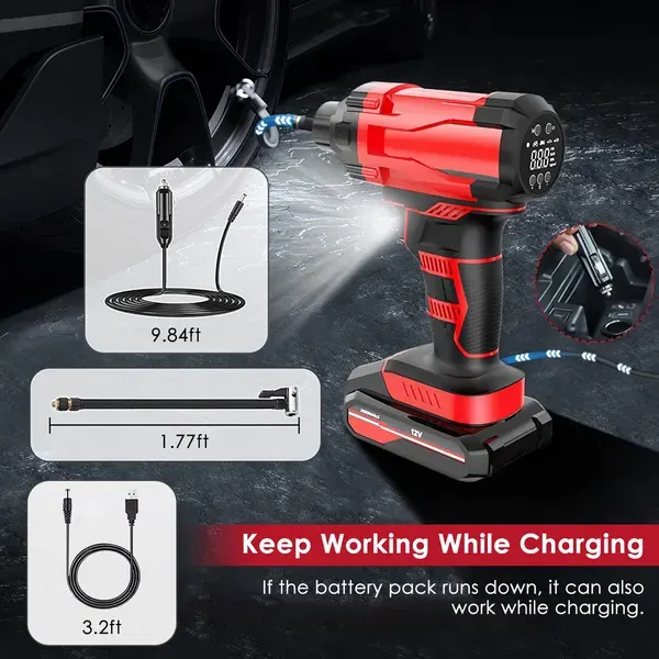 150PSI Cordless Car Tire Pump 6000mAh Rechargeable Tire Inflator β photo 3