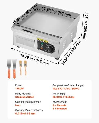 Commercial Electric Griddle β 13.98 X 11.81 Inch