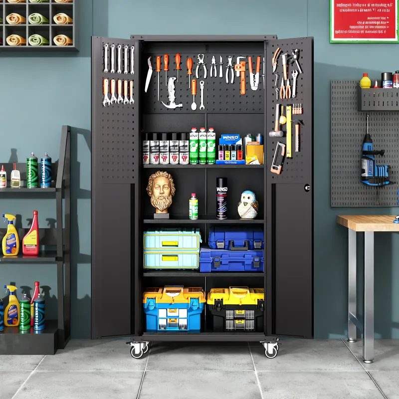 71 All-black Metal Garage Storage Cabinet with Wheels — photo 4