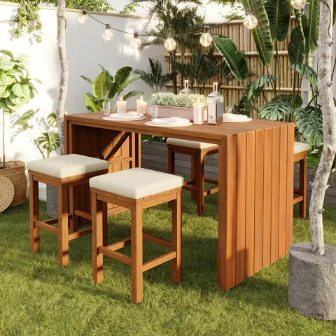 5 Piece Outdoor Bar Set β Patio Acacia Wood Bar Height Table