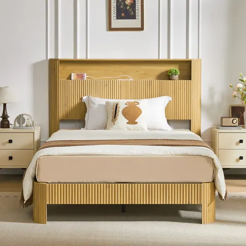 Full Extra Long Full XL Size Bed Frame with Storage Headboard