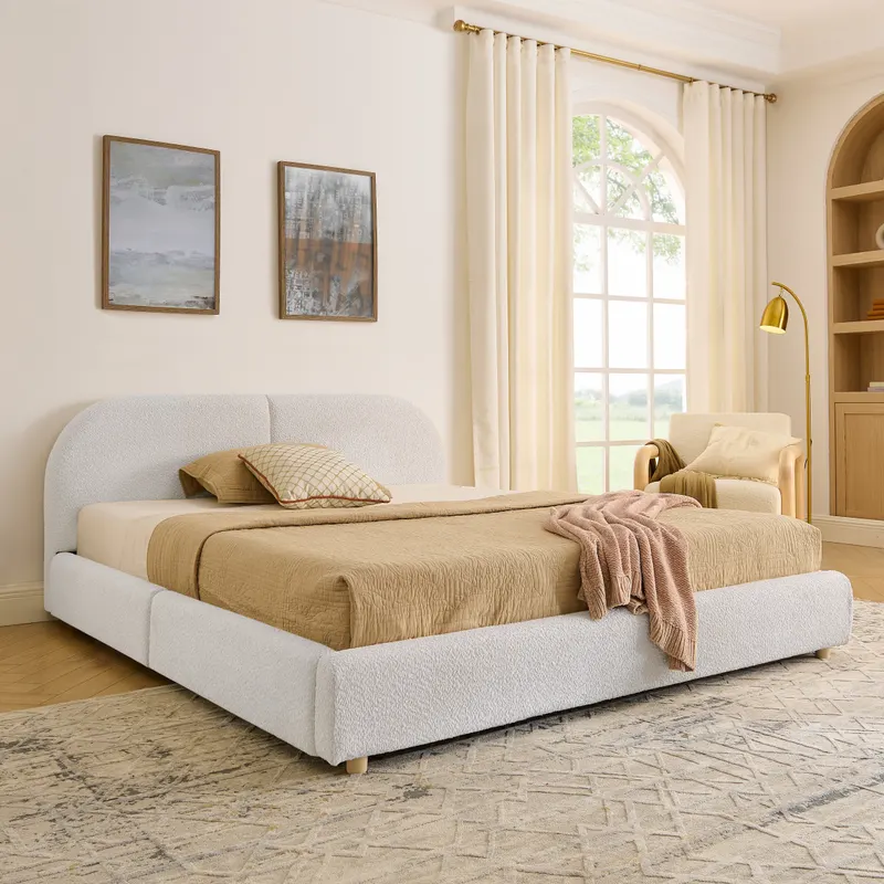 Queen Size Upholstered Bed Frame Modern Minimalist Style β photo 4