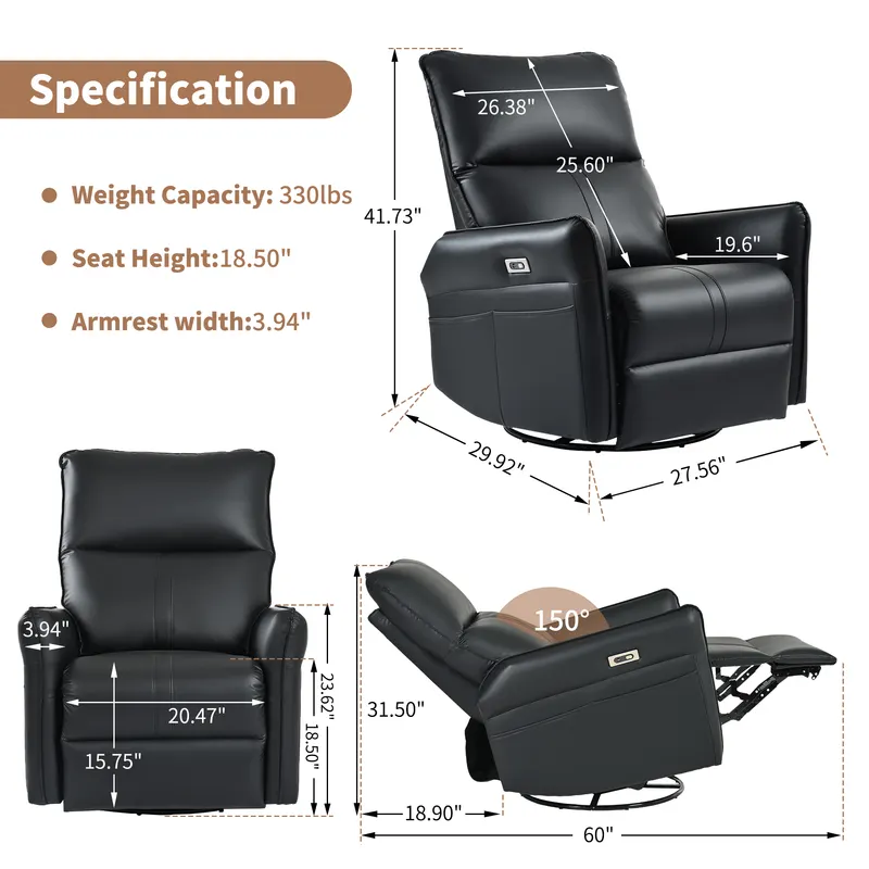 Power Swivel Rocker Recliner Chair for Adults β photo 3