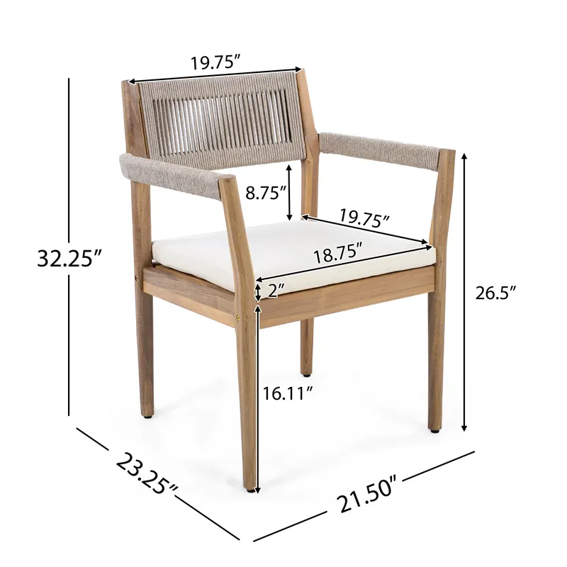 Braided Acacia Wood Outdoor Dining Chairs Set of 4 -teak Look — photo 5