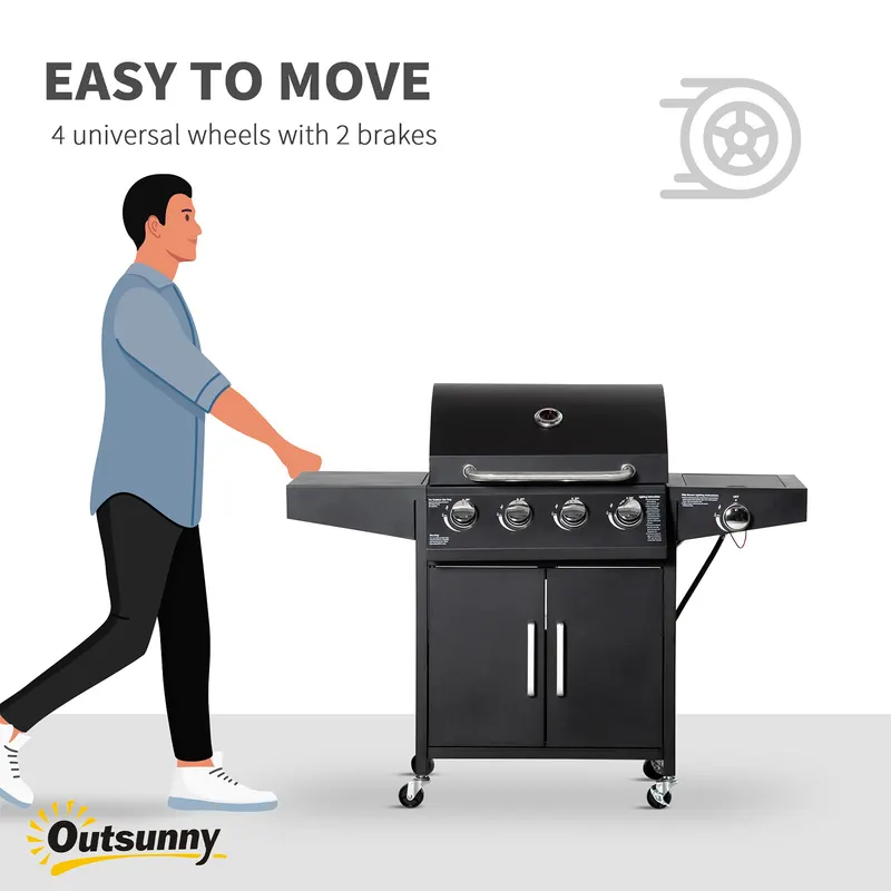 52" Barbecue Grill with Wheels 4+1 Burner Liquid Propane Gas β photo 6